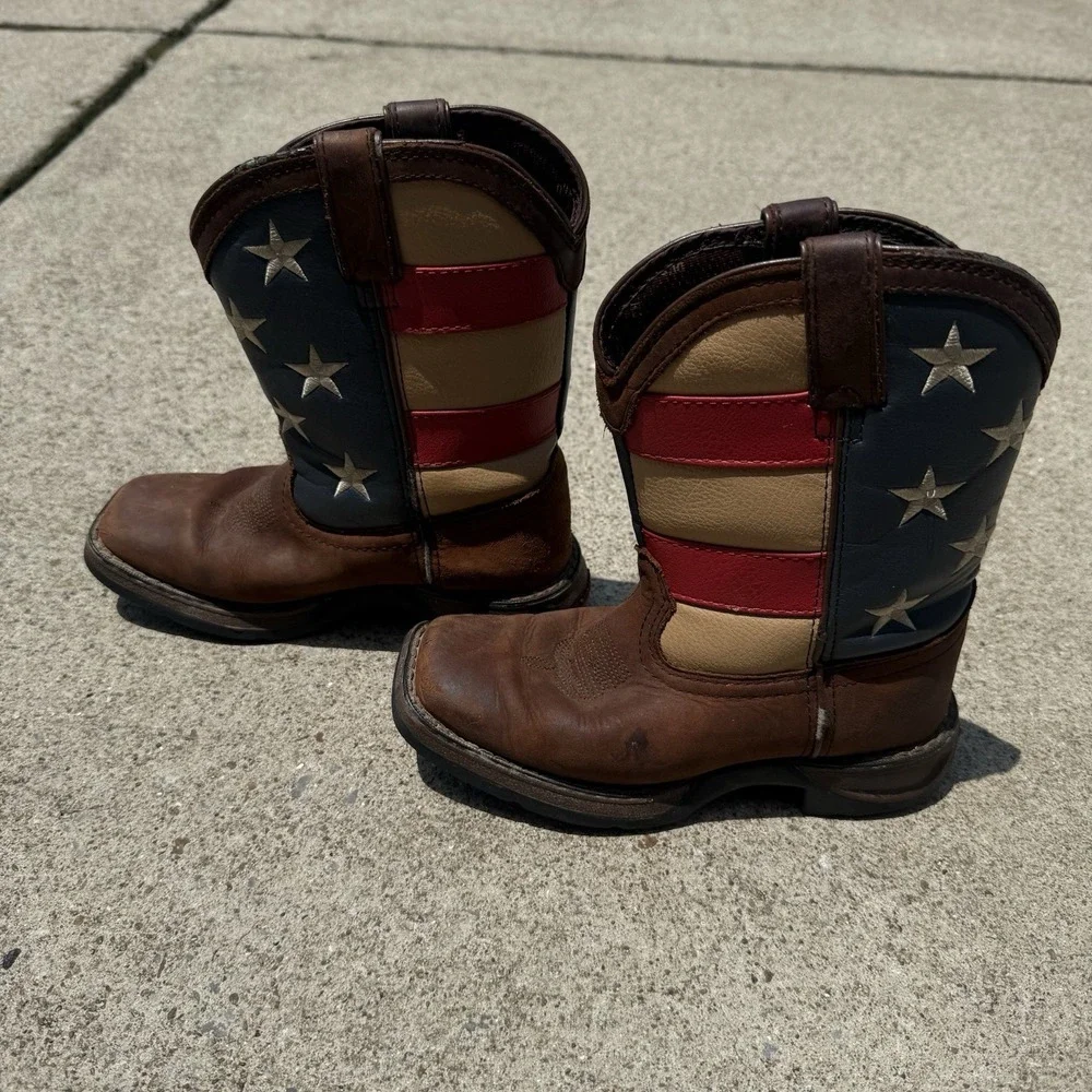 Durango Boots Boys Kids Sz 13 M Brown Western American Flag Patriotic Union USA
